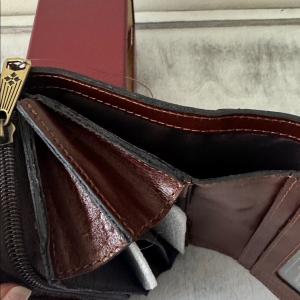 PATRICIA NASH Cametti floral leather RFID trifold wallet Prairie Rose Tan Red - Picture 11 of 14